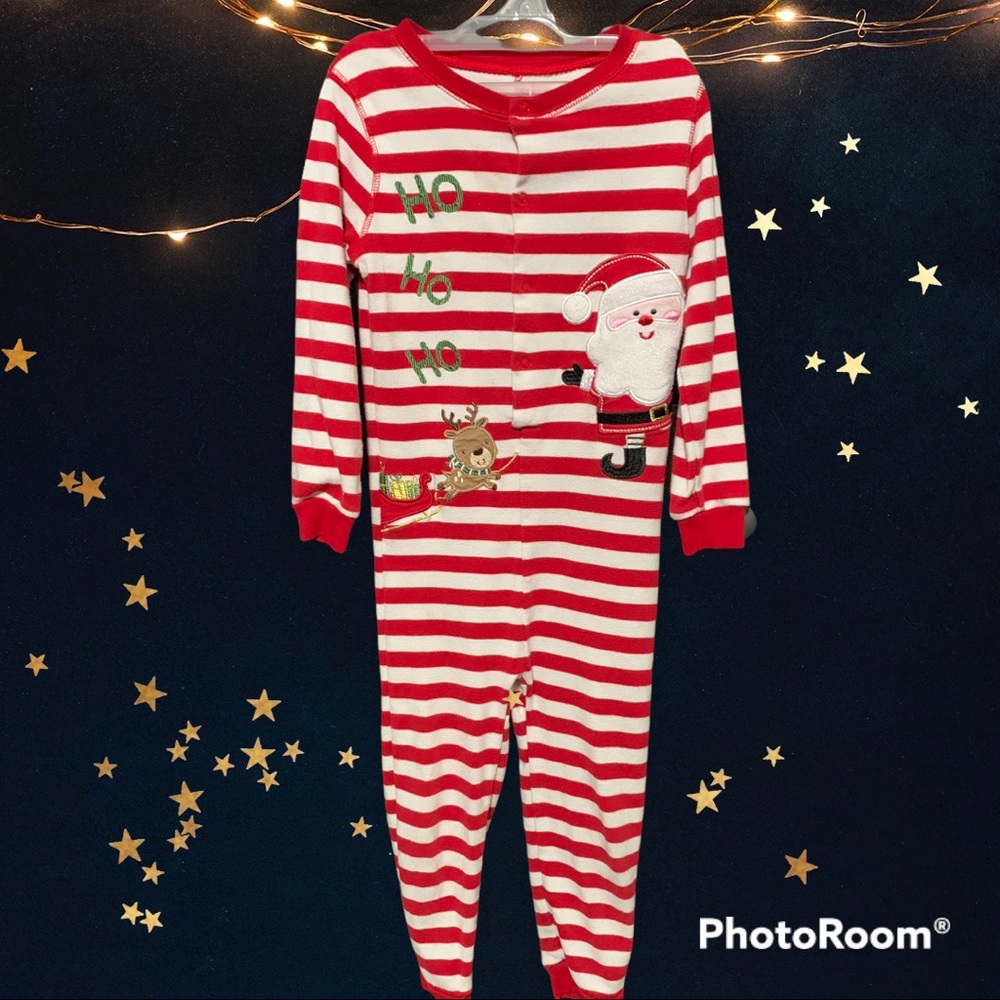 Kids Christmas Santa and reindeer striped pajamas
